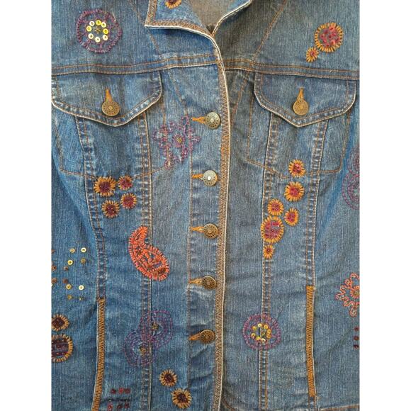 Vtg 90s Hearts of Palm Women’s Denim Vest Sz 8 Embroidered Floral Indie Western - Picture 6 of 9